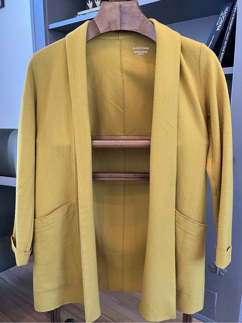 Eileen Fisher Open-Front Women's 100% Wool Cardigan - Mustard